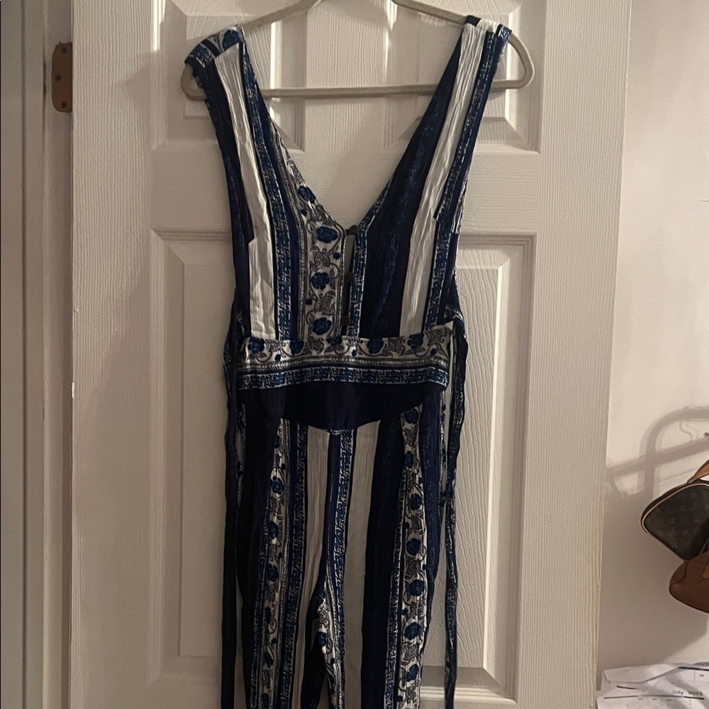 Free people Blue and White Striped Jumpsuit